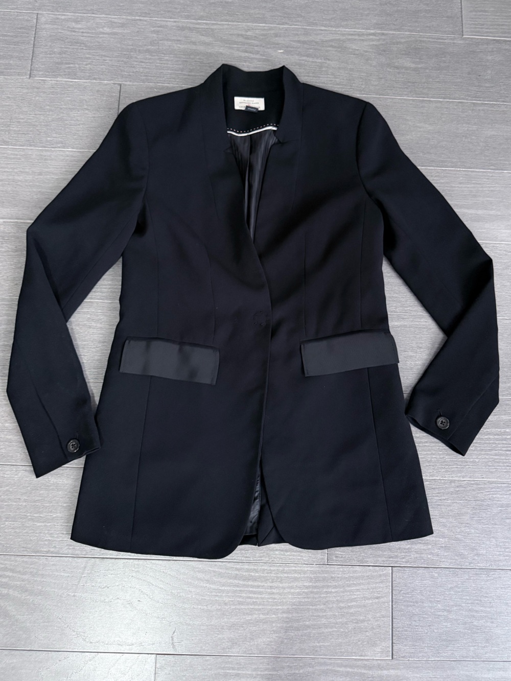 Anthropologie Essential Boyfriend Blazer Black Tuxedo Satin Trim Jacket Size 0 - Picture 13 of 16